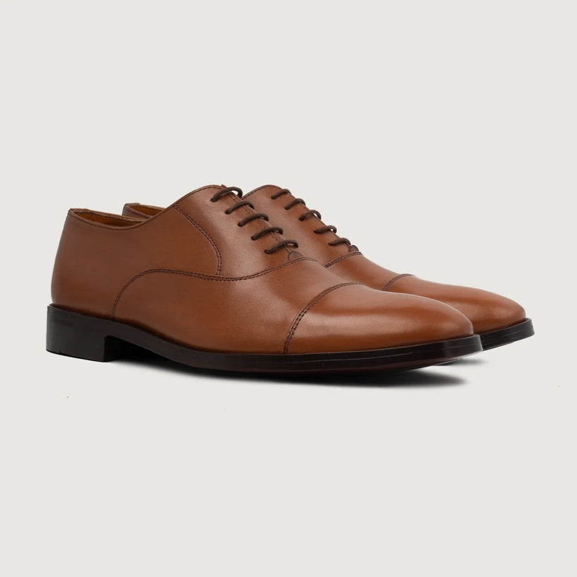 Professor Oxford Tan Leather Shoes For Men in Tan Full-Grain Leather - Lateral Side Profile View | Buy Online