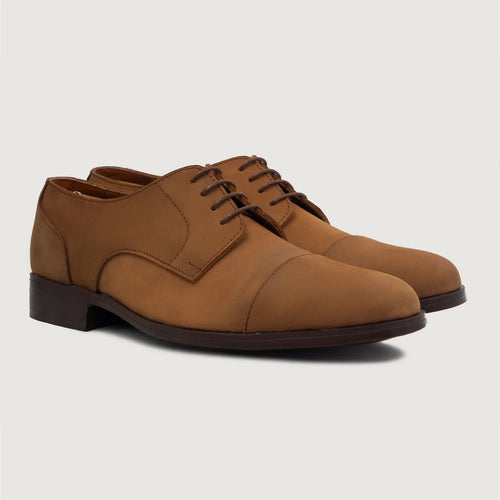 Attorney Derby Brown Nubuck Leather Shoes For Men in Brown Full-Grain Leather - Lateral Side Profile View | Buy Online
