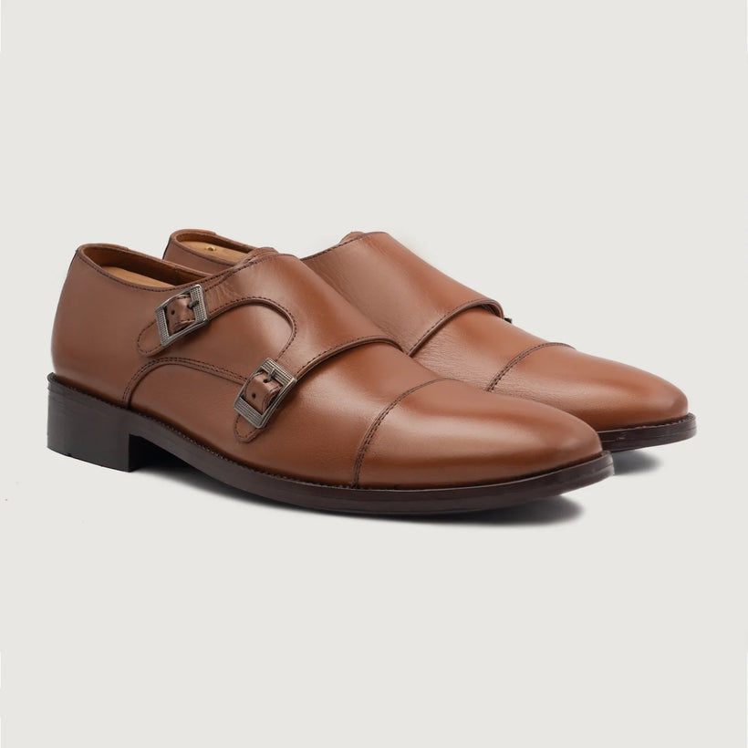 Boston Double Monk Strap Рыжая Leather Shoes мужская