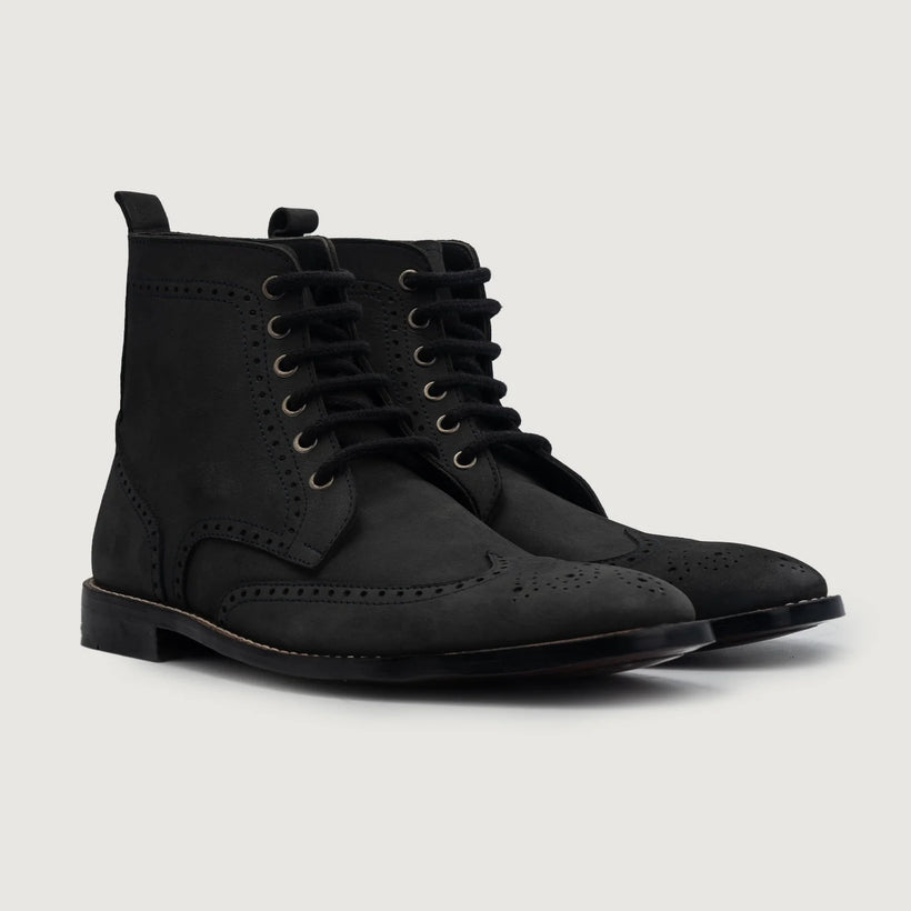 Duster Brogues Derby Черный Nubuck Кожаные ботинки для Мужчин