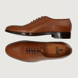 Director Wholecut Tan Leather Shoes - Lateral Side Profile View Showing Sleeve Cut & Athletic Taper Fit