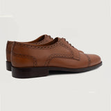 High-Traction Rubber Outsole & Lug Tread Pattern on Dirk Brogues Derby Tan Leather Shoes For Men