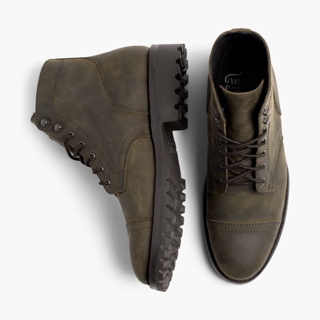 Captain StormKing® Dark Olive Matte Кожаные ботинки для Мужчин - Усиленный задник и точная двойная строчка