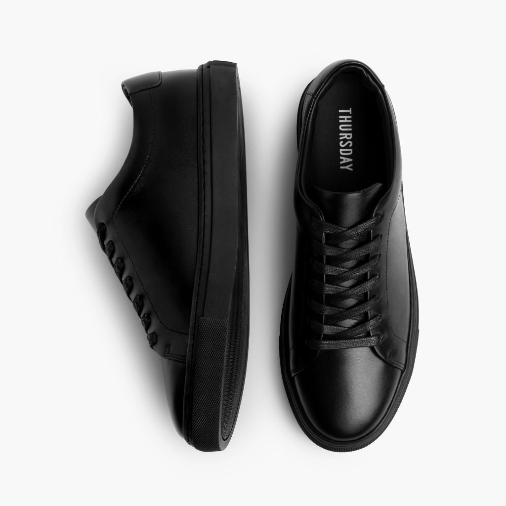 Encore Jet Black Leather Sneakers - Усиленный задник и точная двойная строчка