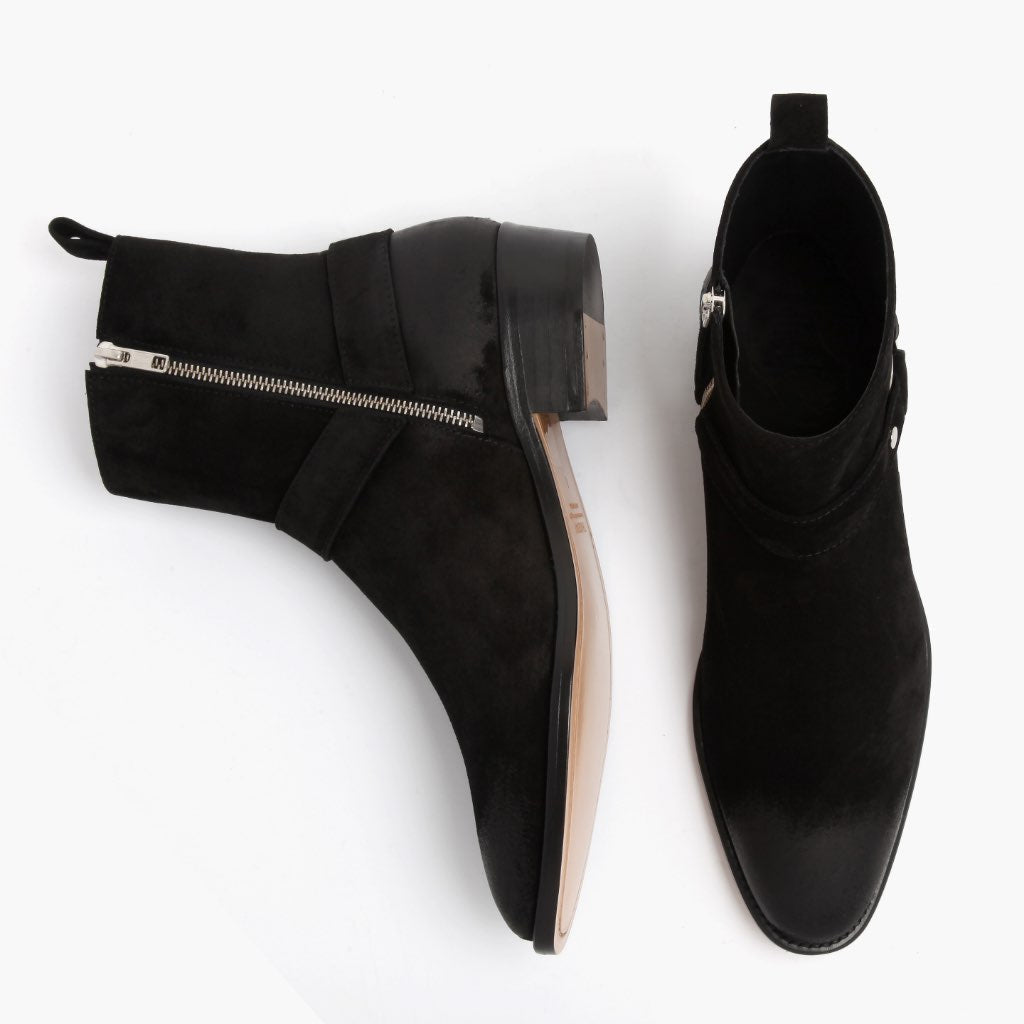 Harness Черный Suede Кожаные ботинки для Мужчин - Усиленный задник и точная двойная строчка