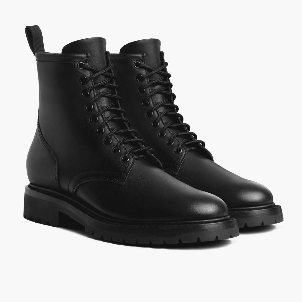 Stomper Черный (No Zipper) Кожаные ботинки для Мужчин For Men - Усиленный задник и точная двойная строчка