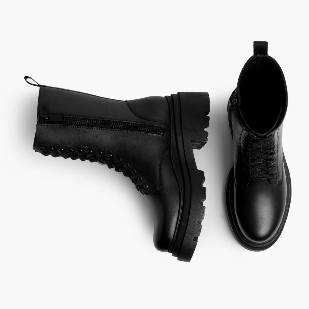 High-Traction Rubber Outsole & Lug Tread Pattern on Fatale Черный Кожаные ботинки для Женщин