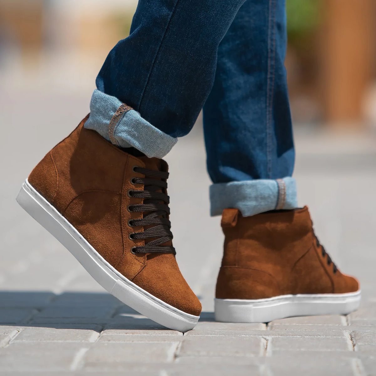 Marty High Top Коричневый Suede Кожаные кеды для Мужчин - Усиленный задник и точная двойная строчка