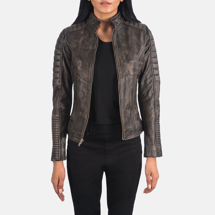 Adalyn Quilted Distressed Коричневая Кожаная косуха женская