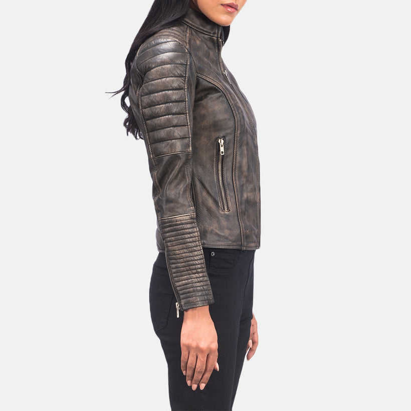 Adalyn Quilted Distressed Коричневая Кожаная косуха женская