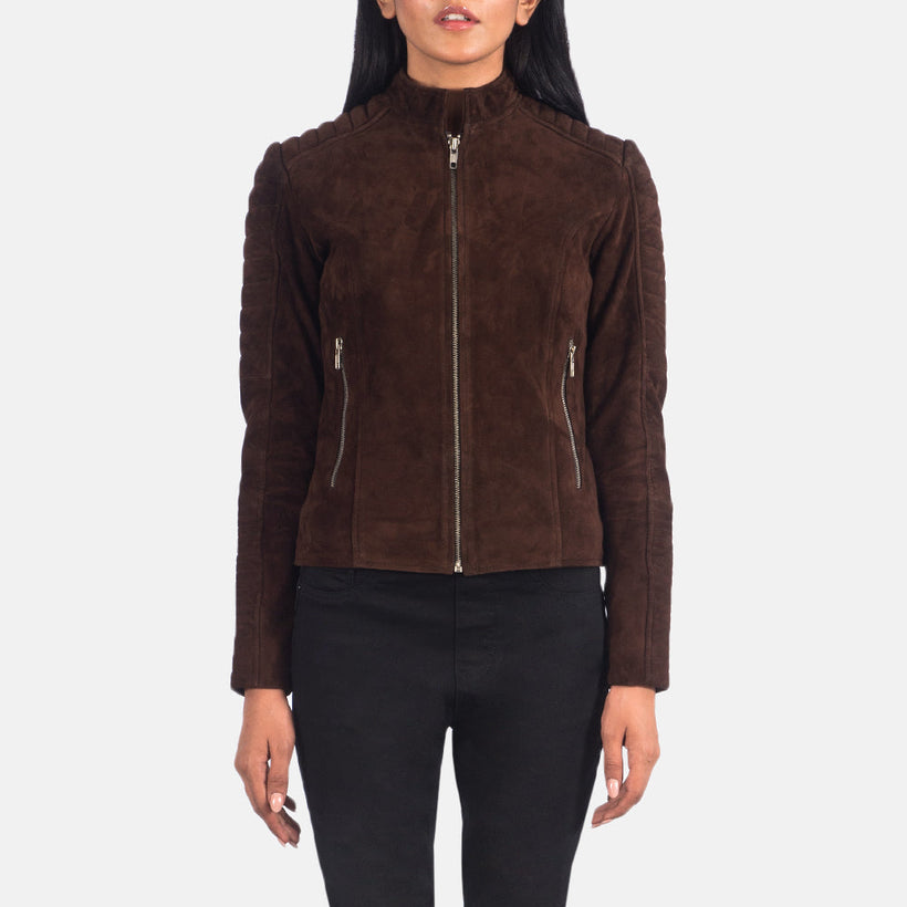Adalyn Quilted Mocha Suede Кожаная косуха женская