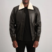 
Airin G-1 Коричневый & Cream Кожаный бомбер для Мужчин in Brown Sheepskin Leather - Вид спереди и приталенный силуэт | Купить в официальном онлайн-магазине