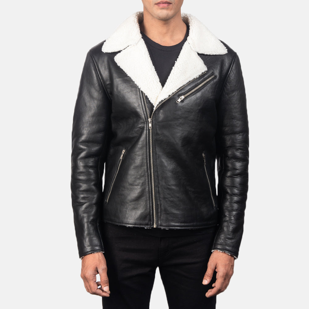 
Alberto White Shearling Черный Кожаная куртка для Мужчин - Вид сбоку, демонстрирующий эргономичный крой рукава