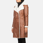 
Brown Sheepskin Burnishing Aviator Jacket - Вид сзади, подчеркивающий посадку по плечам и ровный край