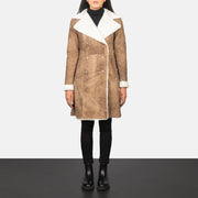 
Amie Distressed Brown Double Breasted Shearling Coat in Distressed Brown Sheepskin Snuffed - Вид спереди и приталенный силуэт | Купить в официальном онлайн-магазине