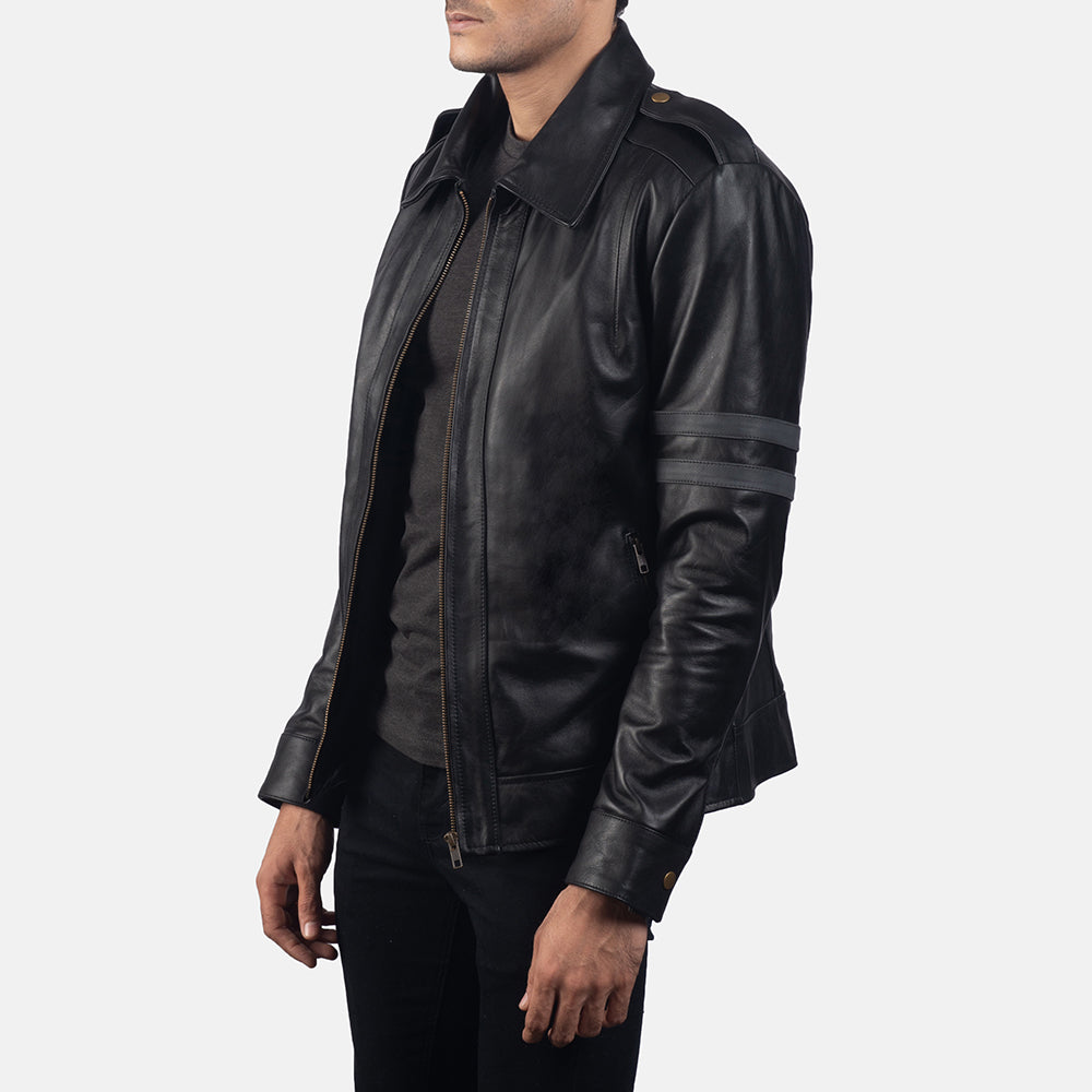 Black Cowhide Leather Biker Jacket - Back View Showing Tailored Shoulder Fit &amp; Clean Hemline