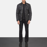 Men's Barry Quilted Black Windbreaker Jacket - Lateral Side Profile View Showing Sleeve Cut &amp; Athletic Taper Fit