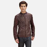 Blix Bono Maroon Leather Biker Jacket in Maroon Sheepskin Leather - Front Profile View &amp; Tailored Silhouette | Buy Online