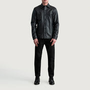 
Крупный план деталей of Shirt & Buttons Hardware on Bronco Черный Leather Shirt для Мужчин
