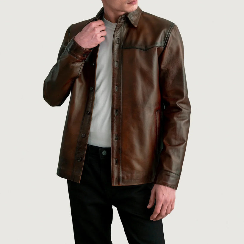 Bronco Distressed Коричневая Leather Shirt мужская