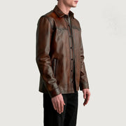 
Distressed Brown Sheepskin leather Jacket - Вид сзади, подчеркивающий посадку по плечам и ровный край