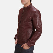 Maroon Sheepskin Leather Biker Jacket - Back View Showing Tailored Shoulder Fit &amp; Clean Hemline