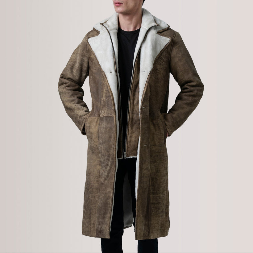 Cai Distressed Коричневая Leather Shearling Кожаное пальто мужская