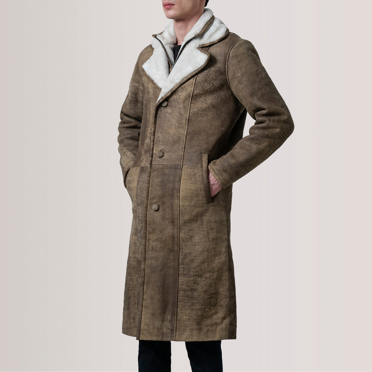 Erica Shearling Кожаное пальто для Женщин - Вид сбоку, демонстрирующий эргономичный крой рукава