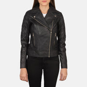 
Крупный план деталей of Notch & Zipper Hardware on Carolyn Quilted Black Biker Jacket