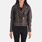
Carolyn Quilted Vintage Brown Biker Jacket in Vintage Brown Goatskin Leather - Вид спереди и приталенный силуэт | Купить в официальном онлайн-магазине