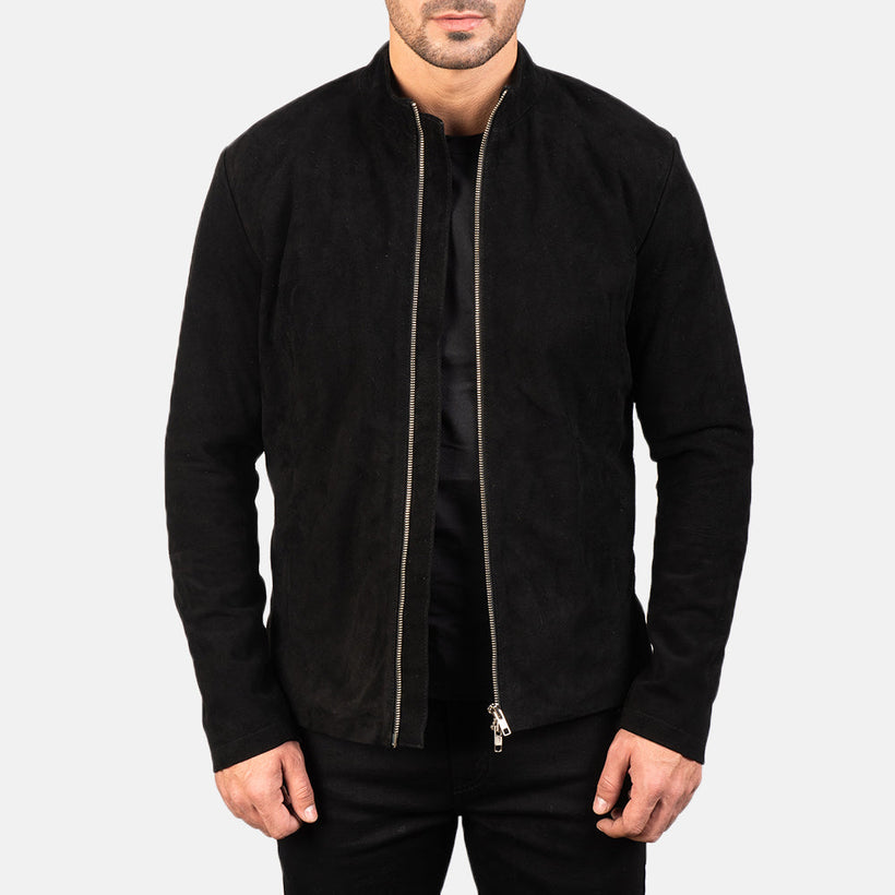 Charcoal Черная Suede Кожаная косуха мужская