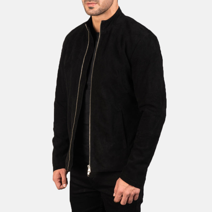 Charcoal Черная Suede Кожаная косуха мужская