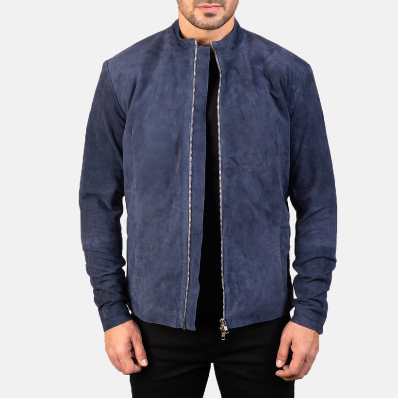 Charcoal Navy Синяя Suede Кожаная косуха мужская