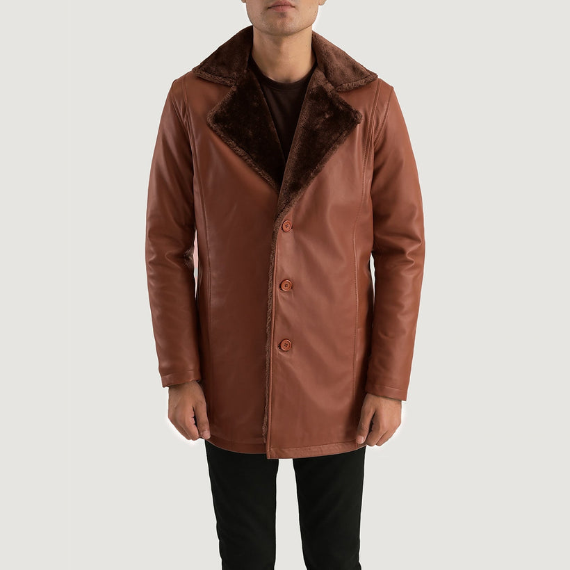 Cinnamon Коричневая Leather Fur Кожаное пальто мужская