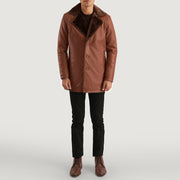 
Cinnamon Коричневый Leather Fur Кожаное пальто для Мужчин - Вид сбоку, демонстрирующий эргономичный крой рукава