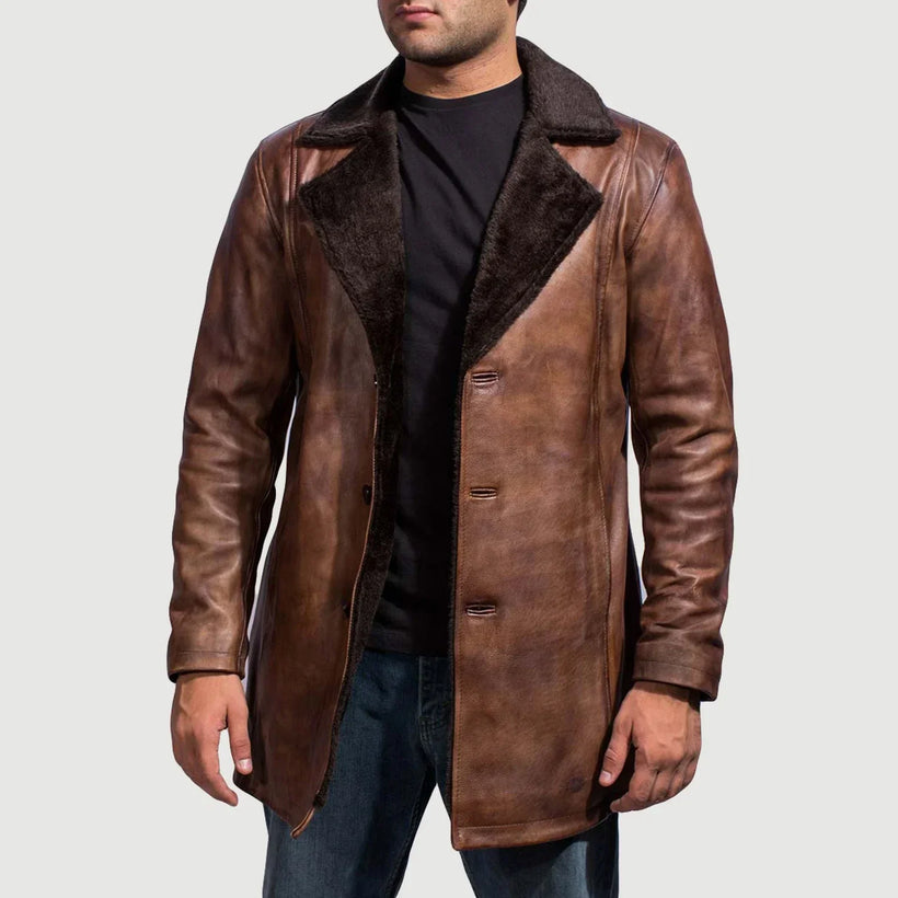 Cinnamon Distressed Leather Fur Кожаное пальто мужская