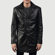 Men's Classmith Black Leather Coat - Lateral Side Profile View Showing Sleeve Cut &amp; Athletic Taper Fit