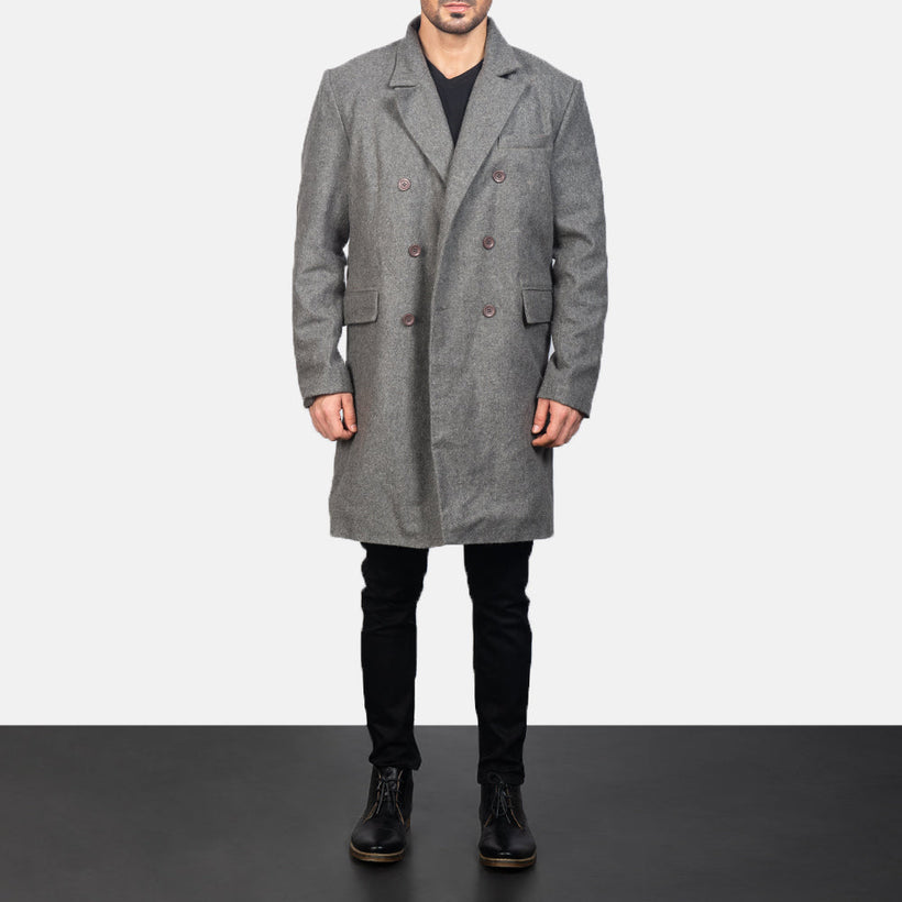Claud Grey Wool Double-Breasted Кожаное пальто мужская