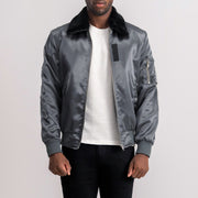 Clyde B-15 Grey Bomber Jacket - Вид сбоку с анатомическим кроем рукава