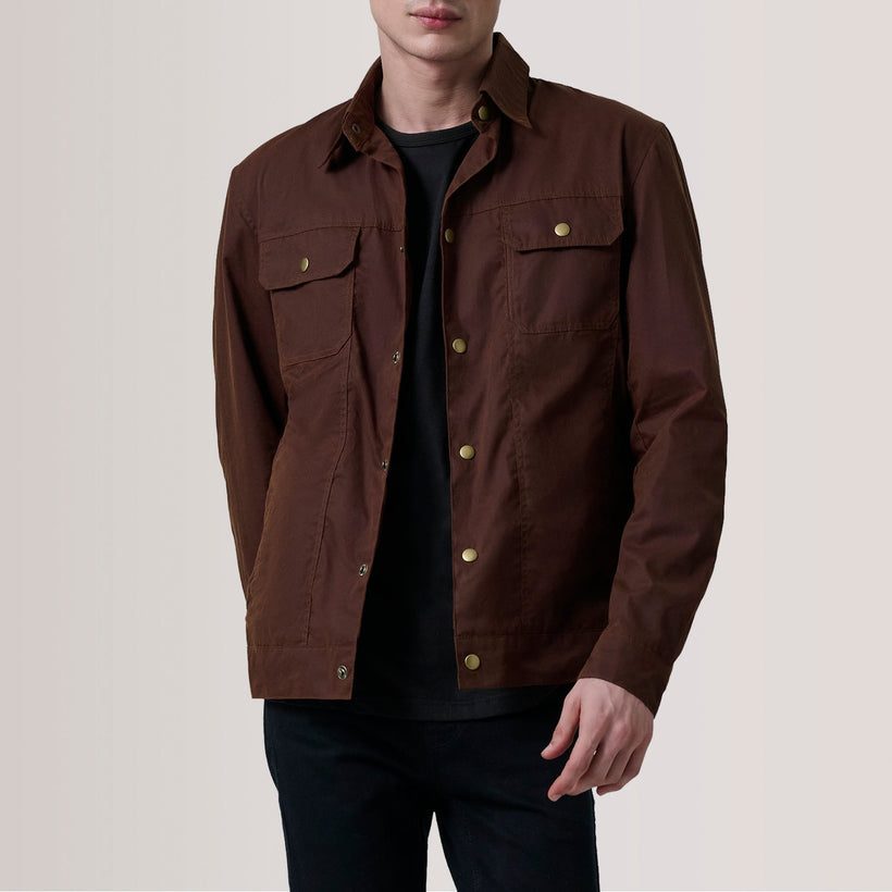 Colberto Коричневая Waxed Canvas Trucker Кожаная куртка мужская