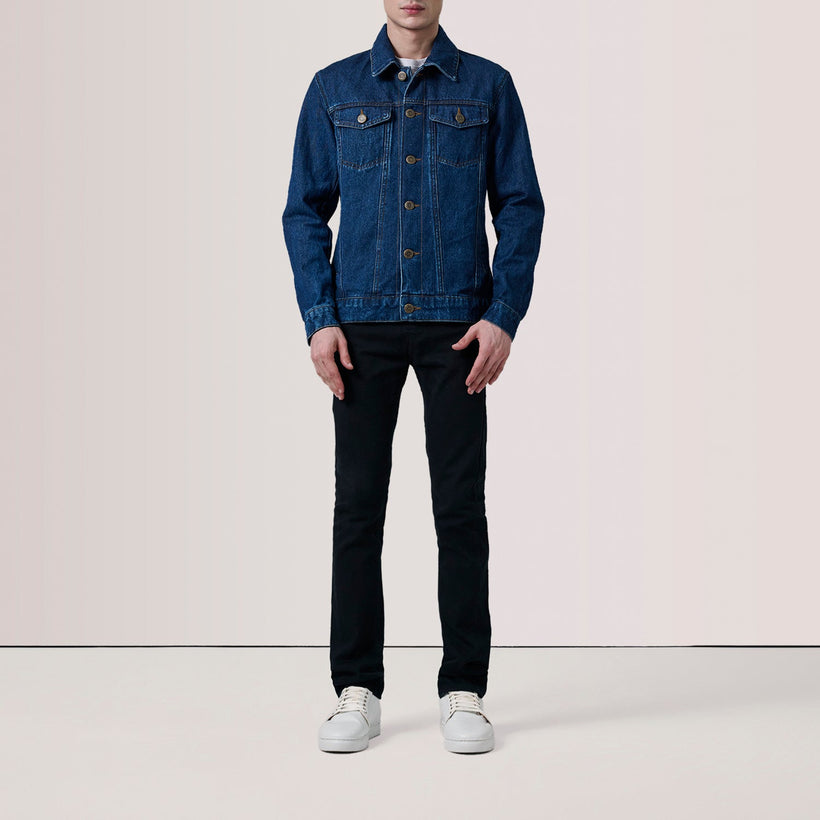 Conard Dark Синяя Denim Trucker Кожаная куртка мужская