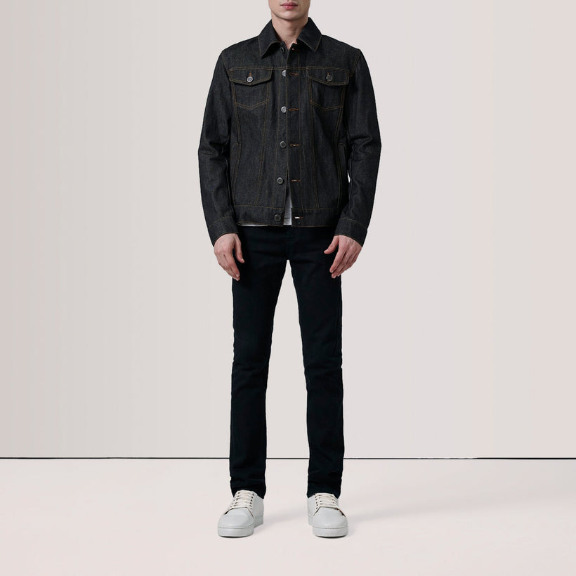 Conard Faded Черная Denim Trucker Кожаная куртка мужская