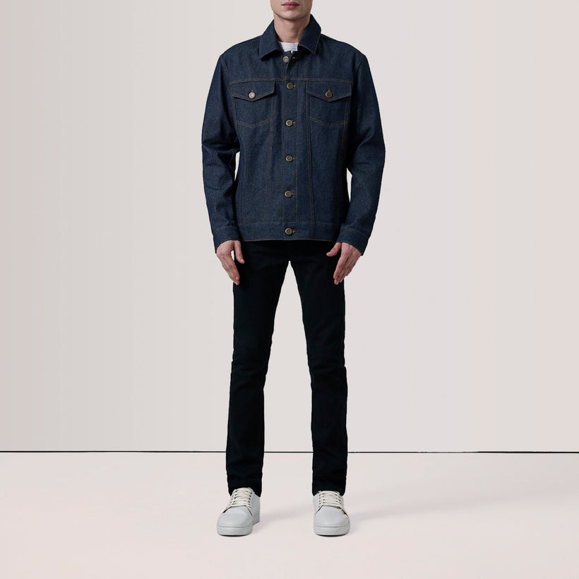 Conard Indigo Синяя Denim Trucker Кожаная куртка мужская