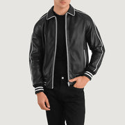 
Cooper Черный Leather Varsity Кожаная куртка для Мужчин in Black Sheepskin Leather - Вид спереди и приталенный силуэт | Купить в официальном онлайн-магазине