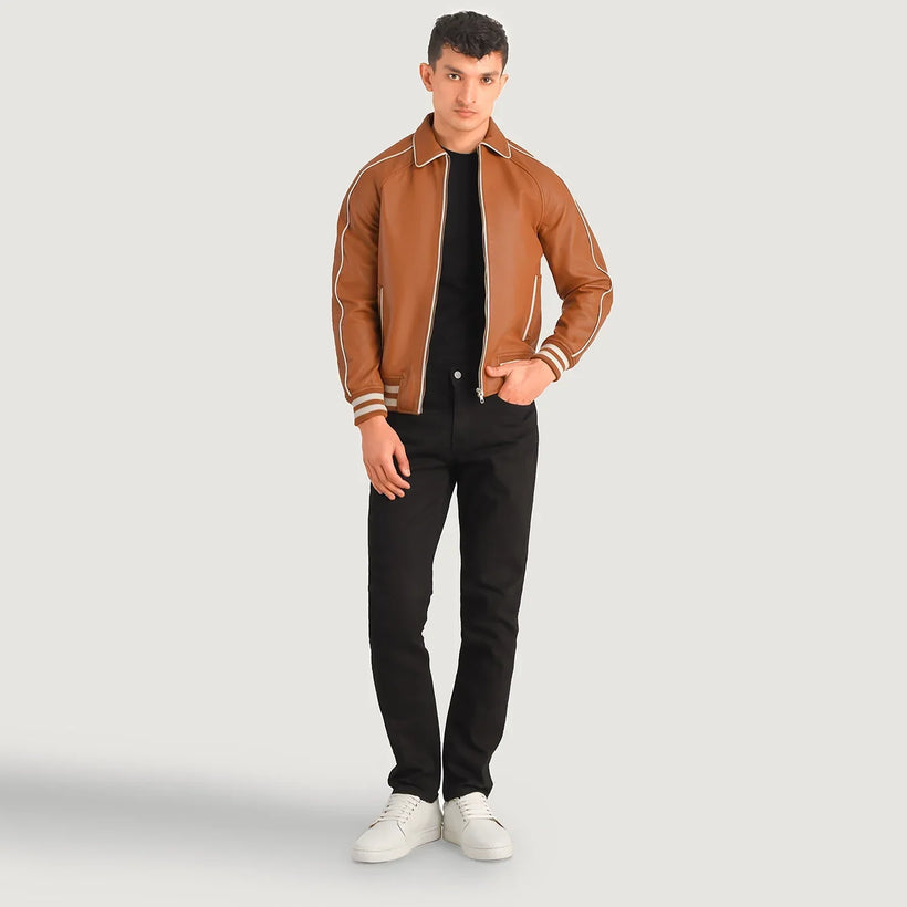 Cooper Рыжая Коричневая Leather Varsity Кожаная куртка мужская