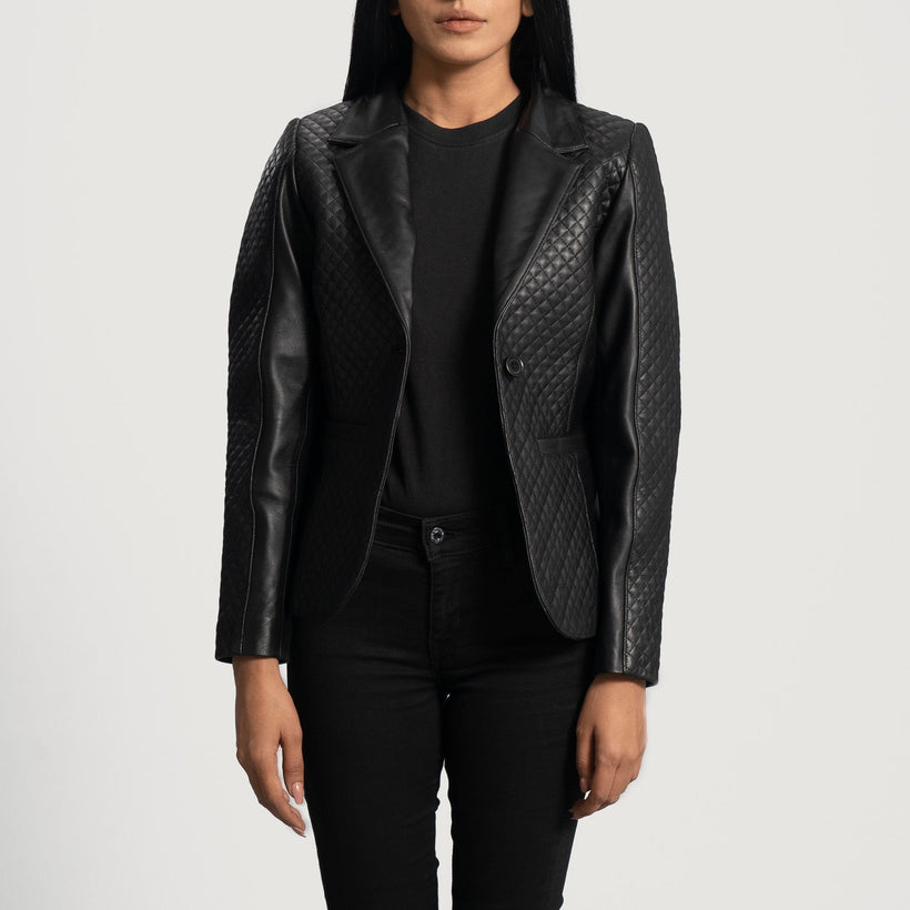 Cora Quilted Черная Кожаный пиджак женская