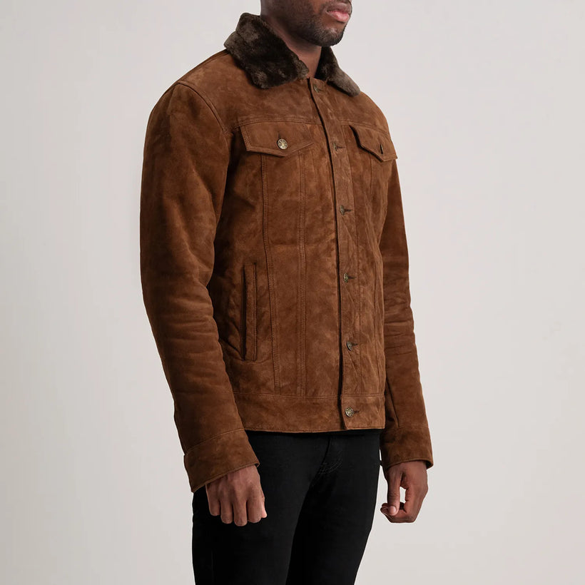 Dallis Коричневая Suede Shearling Trucker Кожаная куртка мужская