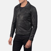 Distressed Brown Goatskin Leather Biker Jacket - Back View Showing Tailored Shoulder Fit &amp; Clean Hemline