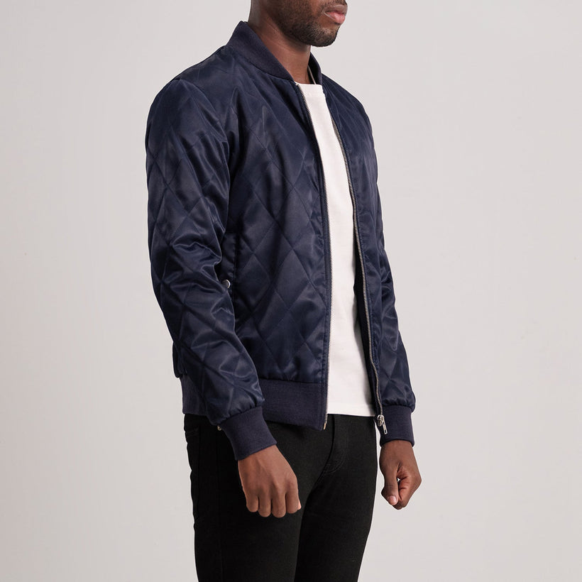 Danson Quilted Синяя Varsity Кожаная куртка мужская