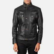 
Darren Black Leather Biker Jacket in Black 100% Full-Grain Leather - Вид спереди и приталенный силуэт | Купить в официальном онлайн-магазине